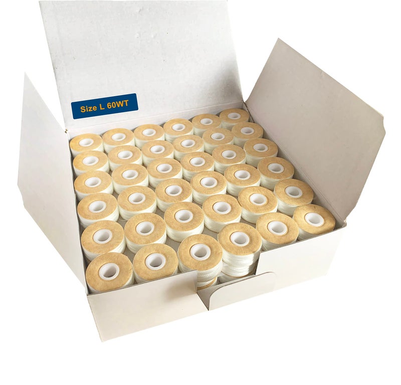 HimaPro 144 White Prewound Bobbins for Embroidery Machines Size L (SA155) Cardboard Sided Good for Brother, Babylock, Janome, Bernina, Husqvarna, Pfaff Embroidery Machines Etc (White) - 60 Weight - Image 1